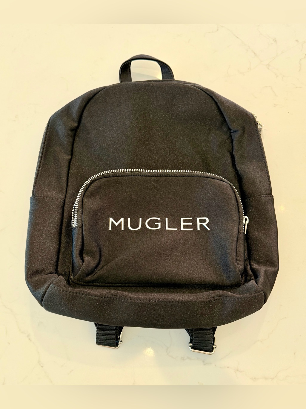 Mugler New BlackSilver Logo Backpack With Front Zip Pocket